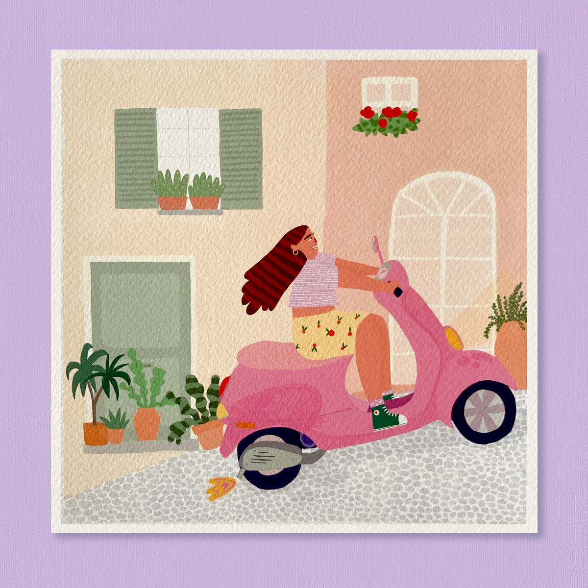 Print meisje op de scooter
